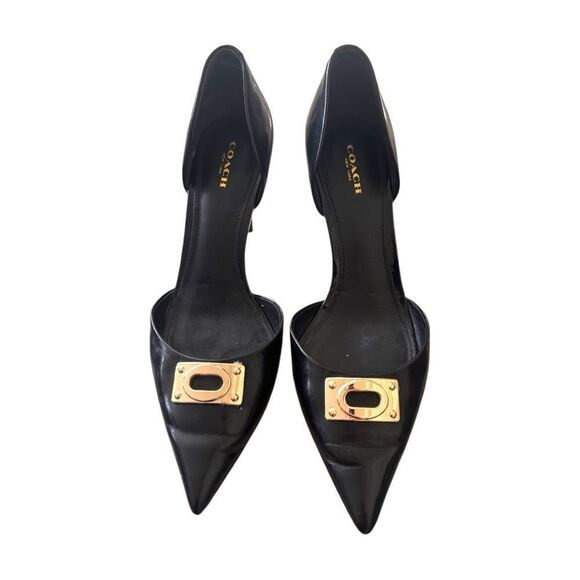 COACH Raven Stiletto Heels Black D’Orsay Calf Leather Brass Buckle Size 10 - Picture 4 of 8